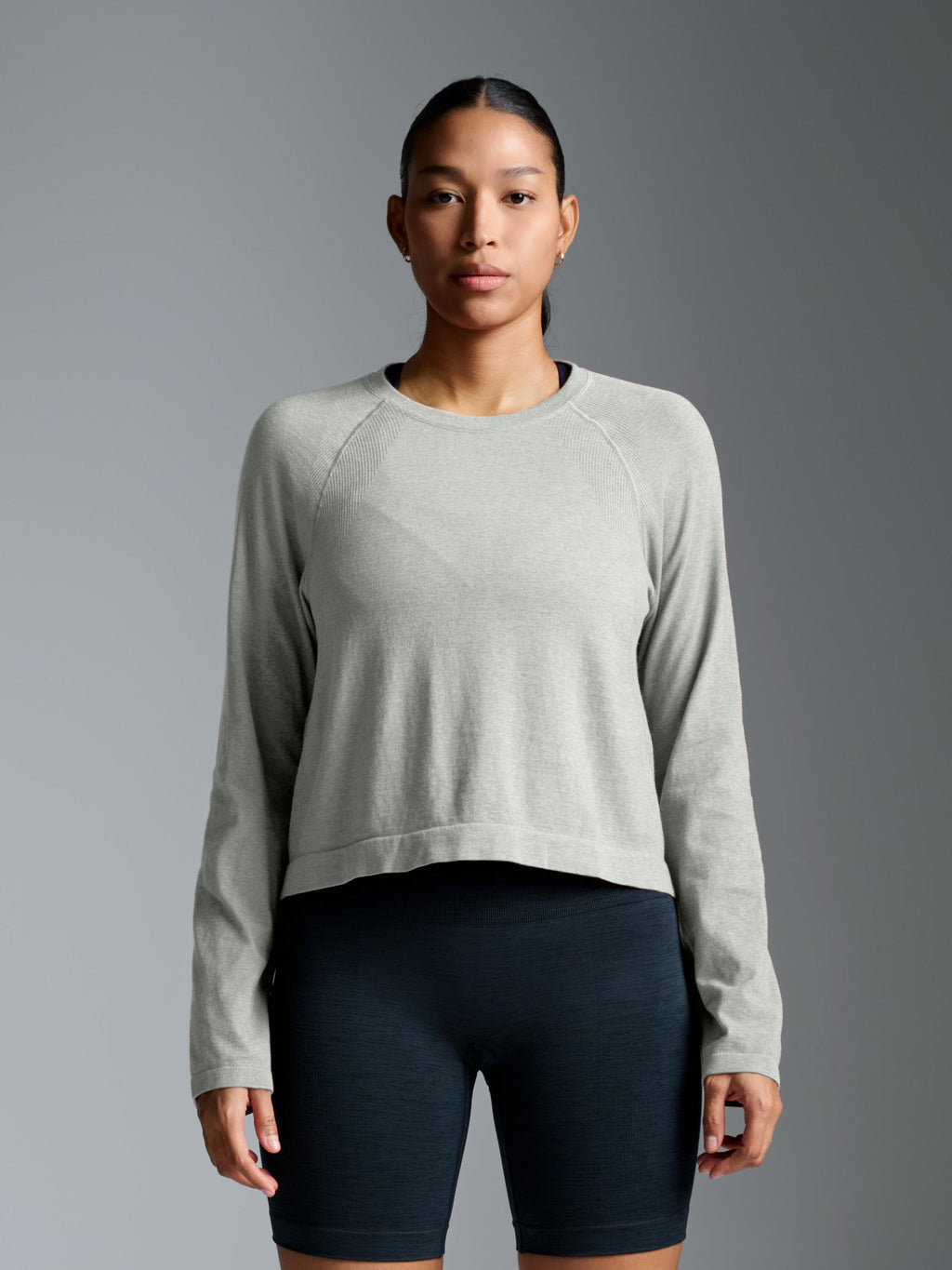 HERE TODAY MELANGE Cropped Long Sleeve Tee Sage Marl