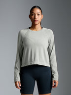 HERE TODAY MELANGE Cropped Long Sleeve Tee Sage Marl