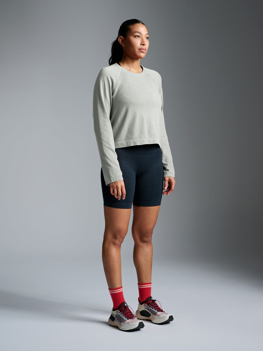 HERE TODAY MELANGE Cropped Long Sleeve Tee Sage Marl