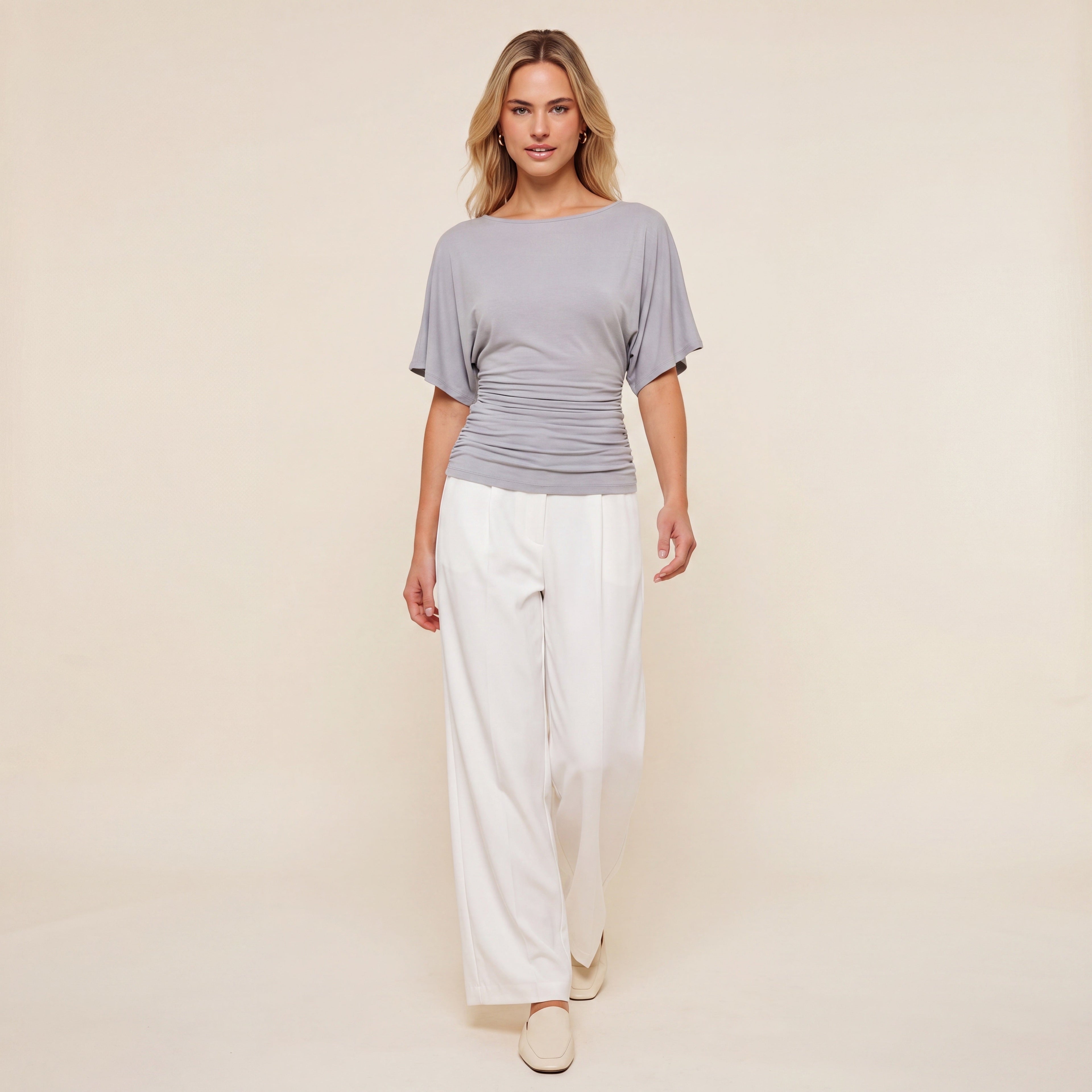 Everyday Ruched Boatneck Batwing Top