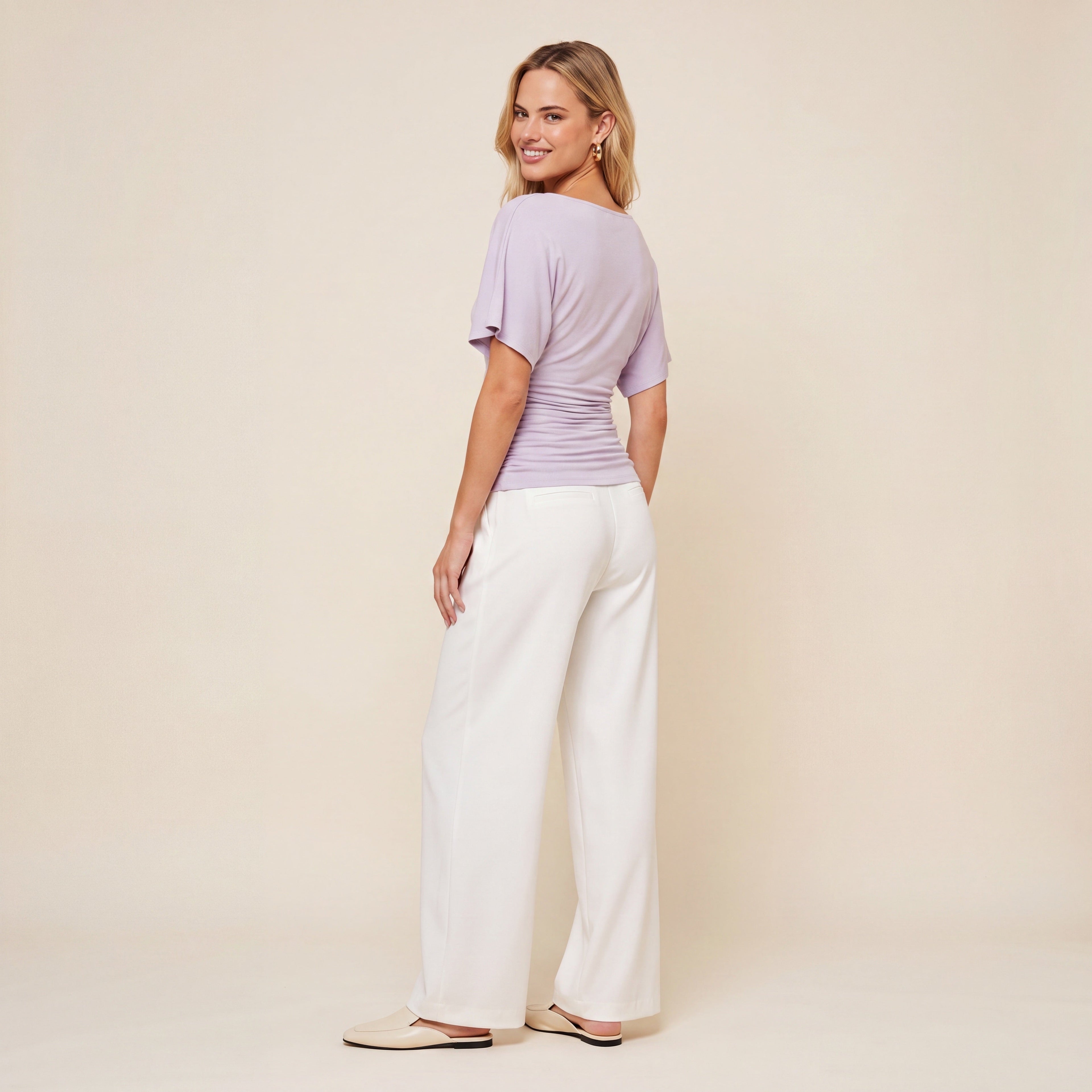 Everyday Ruched Boatneck Batwing Top