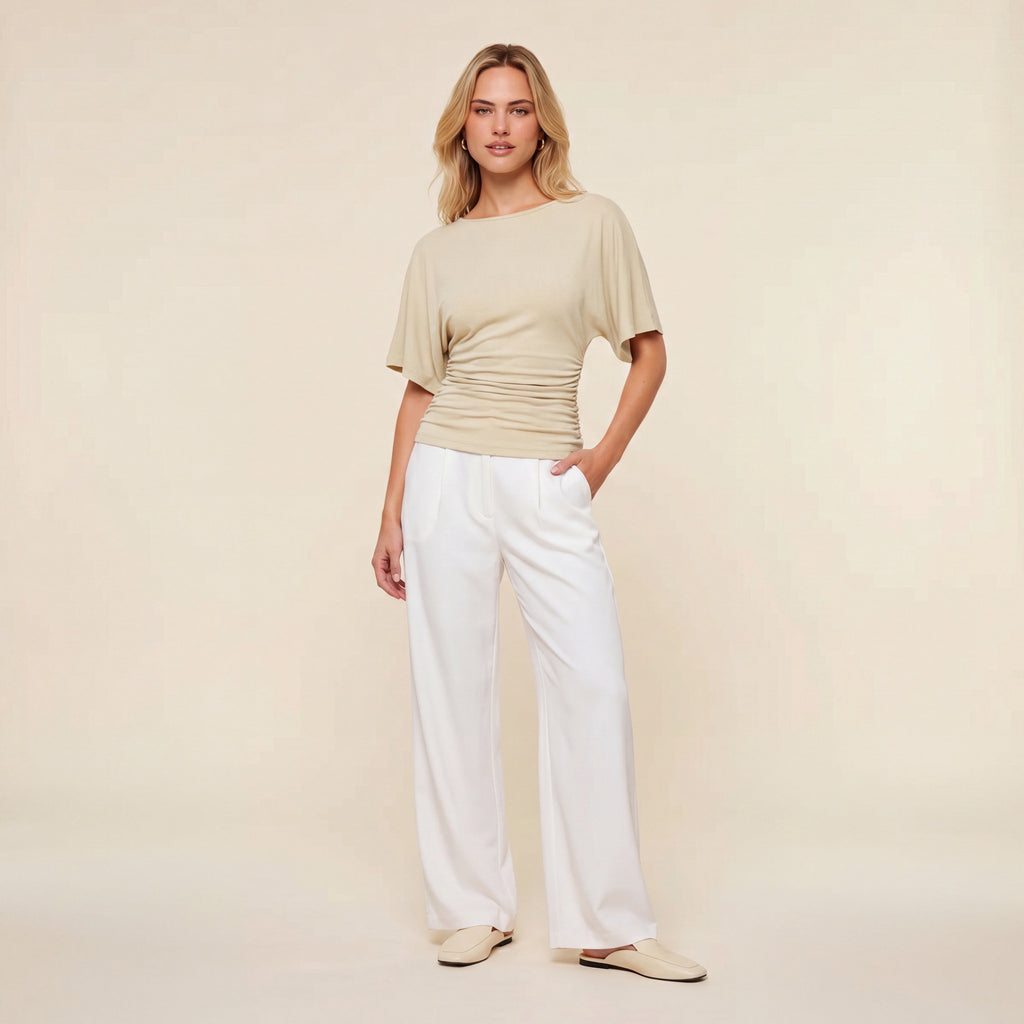 Everyday Ruched Boatneck Batwing Top